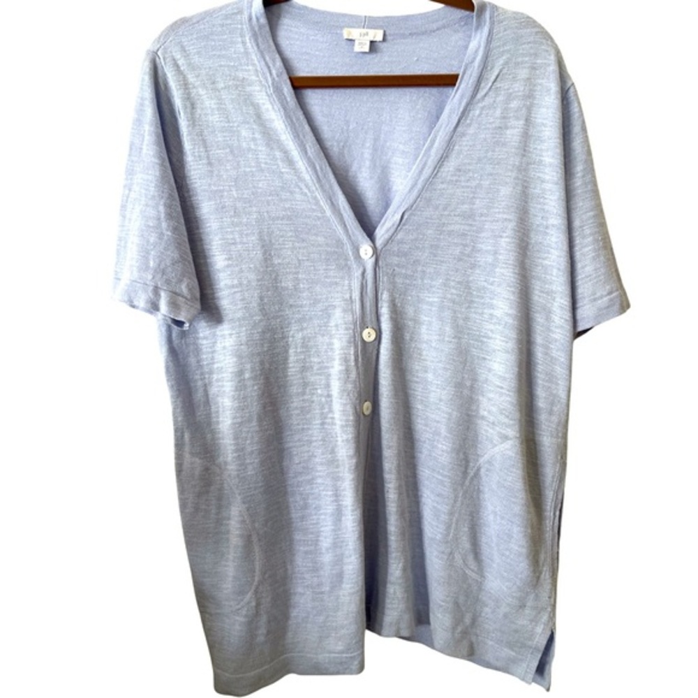 J. Jill Lavender Linen Blend Short Sleeved Cardigan‎ Sweater with Pockets
